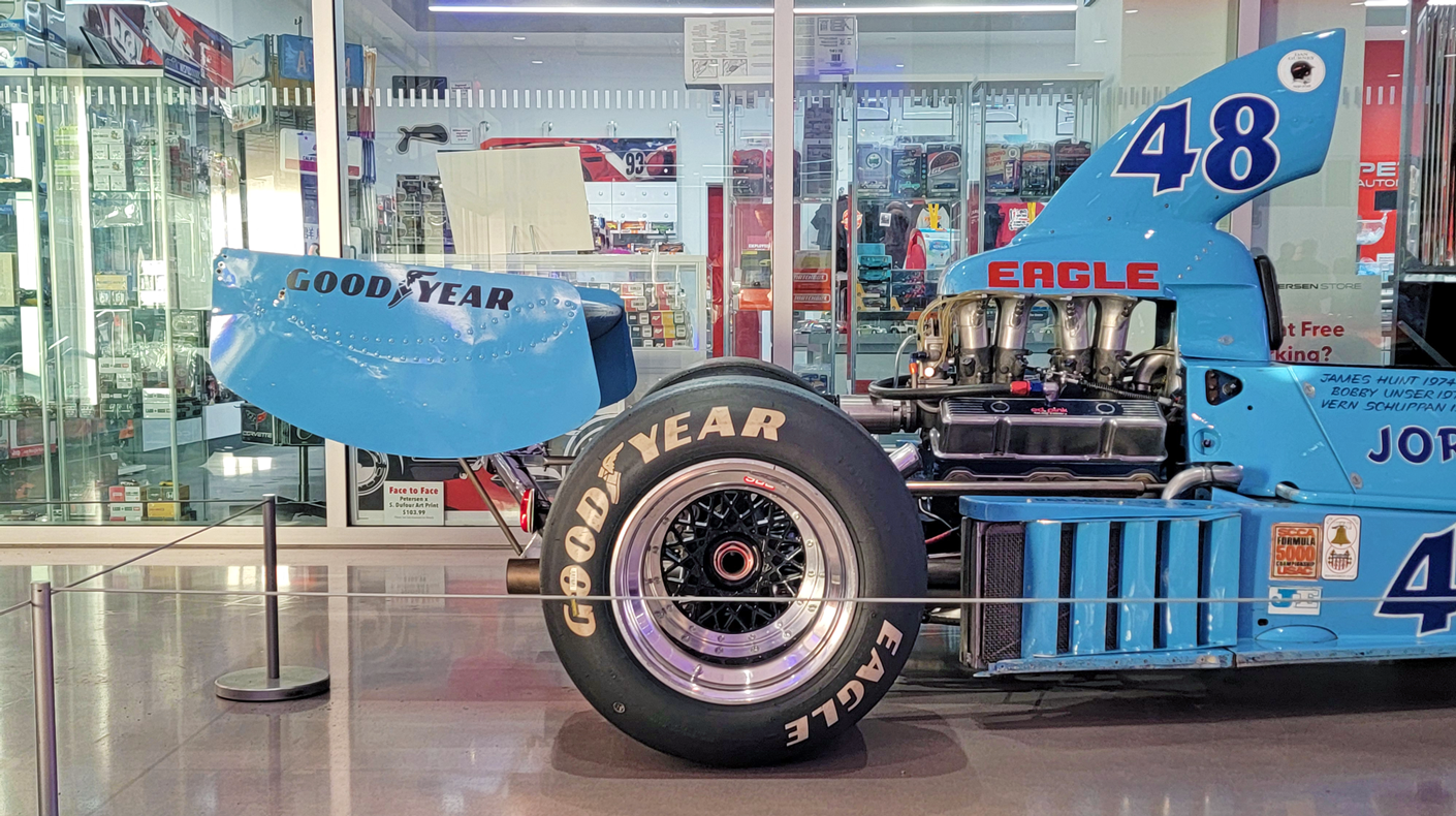 Petersen Auto Museum 2025 Long Beach Grand Prix event Jorgensen Eagle blue