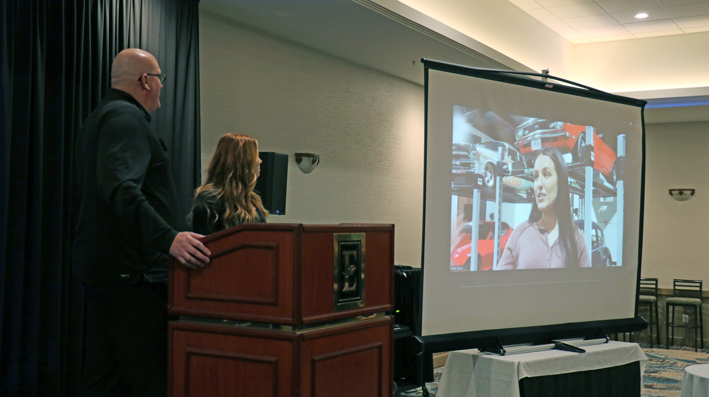 Alex Taylor accepts Robert E. Petersen Award at the 2026 MPMC Media Trade Conference event SEMA