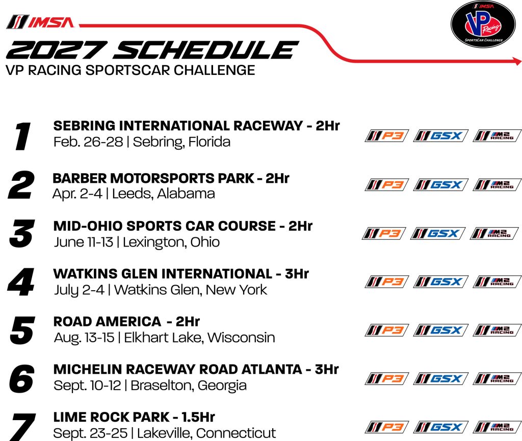 IMSA VP SportsCar Challenge schedule