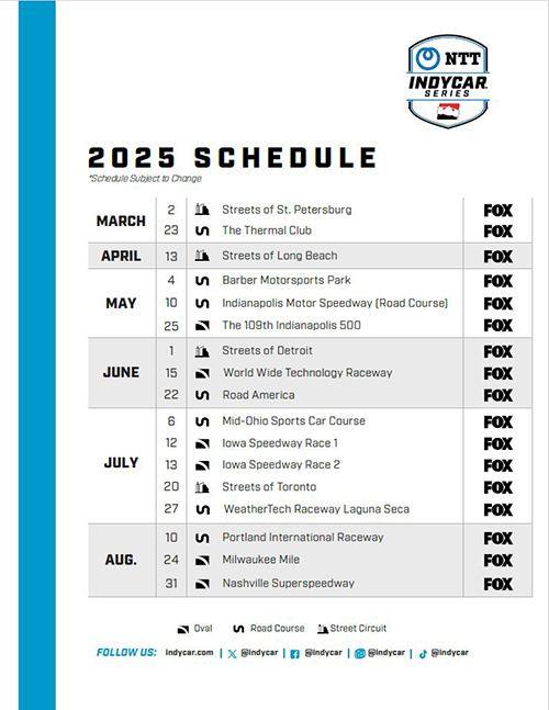 INDYCAR 2025 Schedule