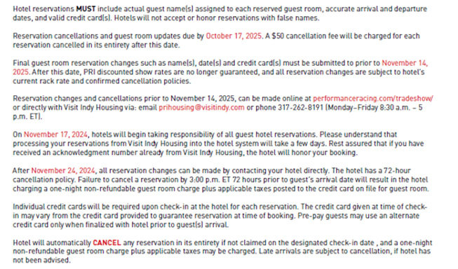 PRI Show hotel cancellation policy 2025