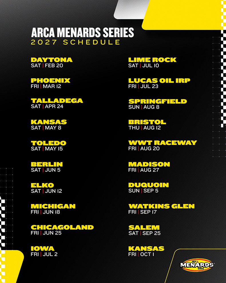ARCA Menards Series 2027 Schedule