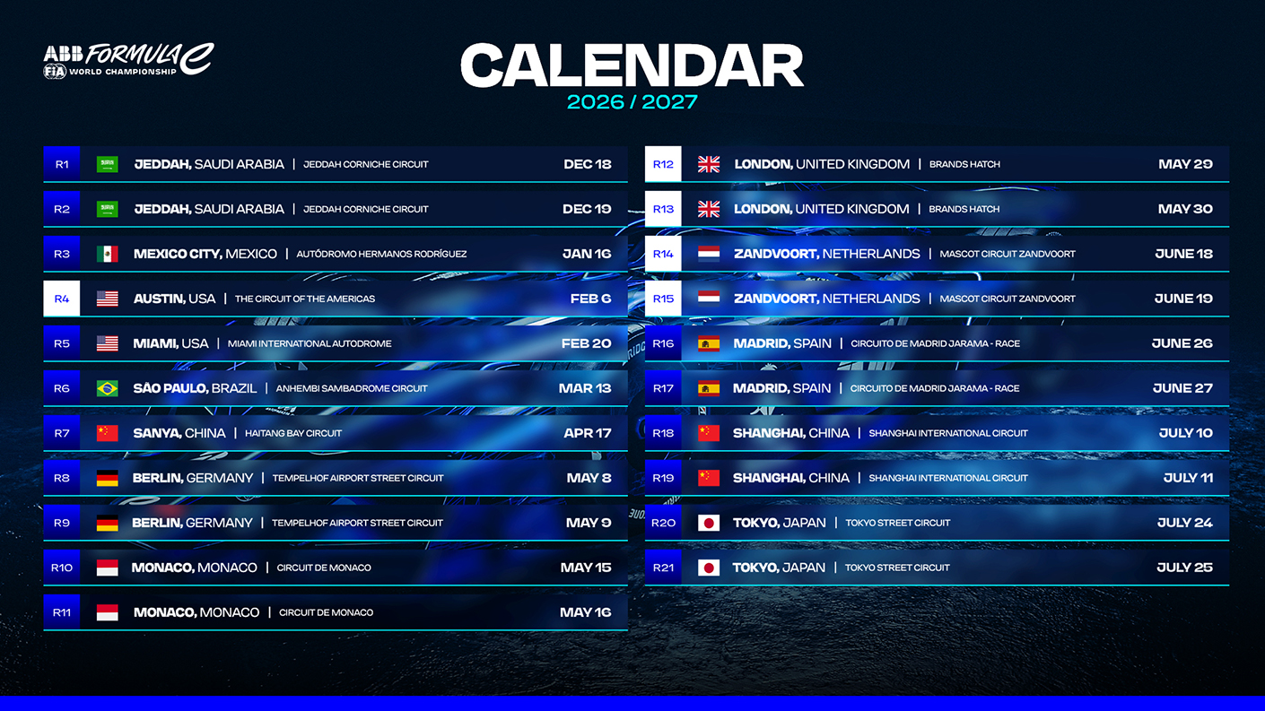 Formula E 2026-2027 schedule.