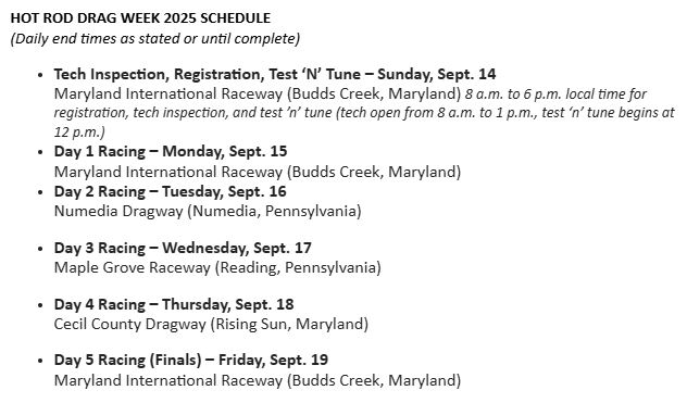 HOT ROD Drag Week 25 Schedule