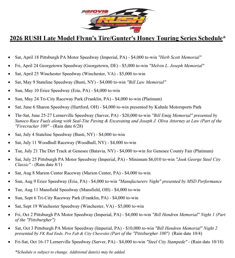 Rush Late Model Schedule 26