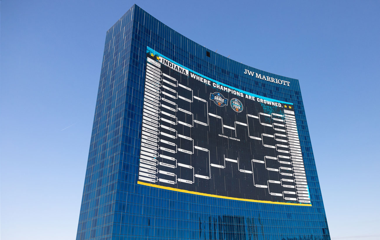 JW Marriot in downtown Indy with March Madness bracket