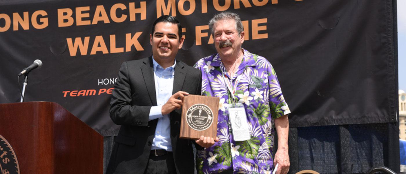 Long Beach Mayor Robert Garcia, left, and Bruce Flanders, right, in 2016. Photo by Andy Witherspoon, courtesy of The Press Telegram