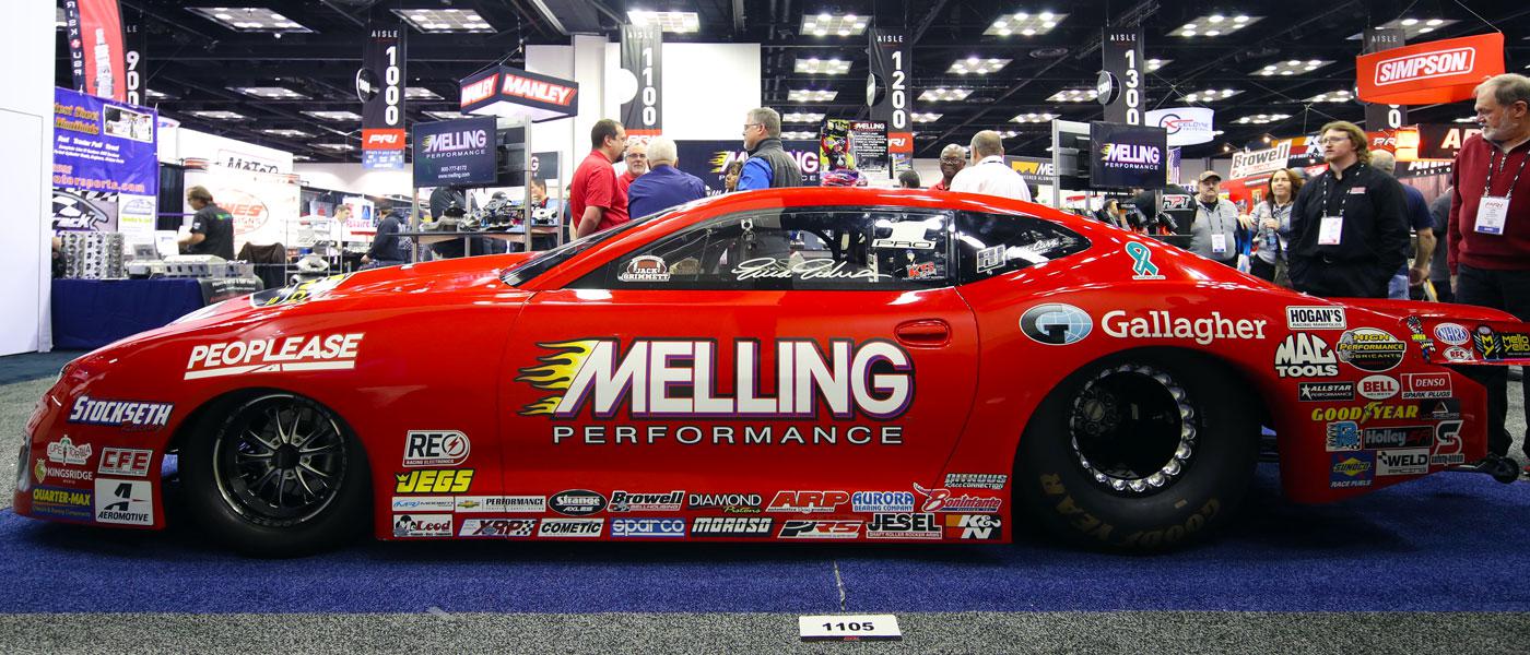Melling Performance drag race vehicle at the 2019 PRI Trade Show in Indianapolis