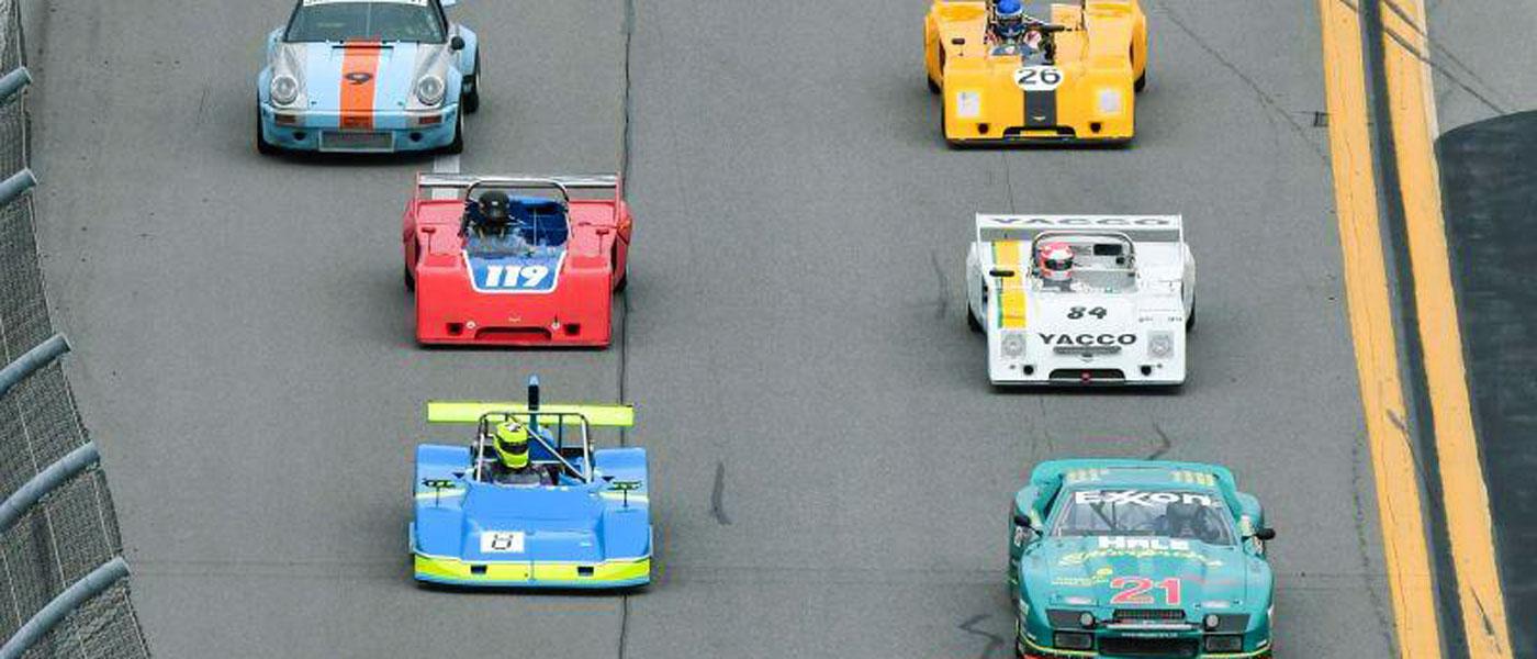 Historic Sportscar Racing (HSR) cars on track