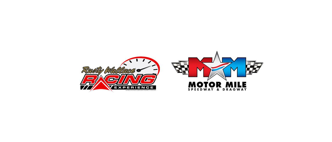 Motor Mile Speedway & Dragway logo and the Rusty Wallace Racing Experience (RWRE) logo 