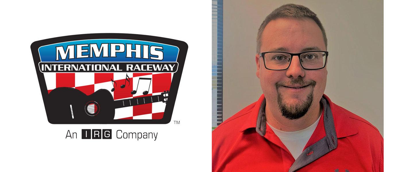 Memphis International Raceway (MIR) logo and headshot of Sam Martin, the new general manager.