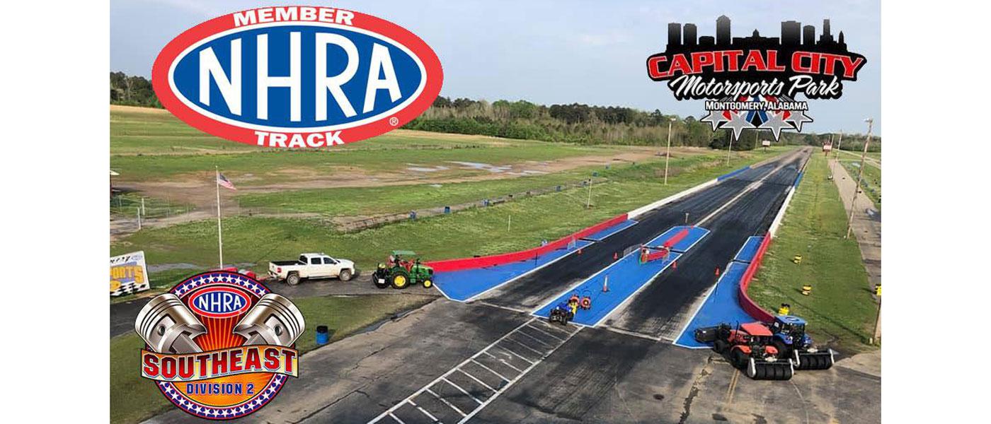 Capital City Motorsports Park drag strip with NHRA Member Track logo