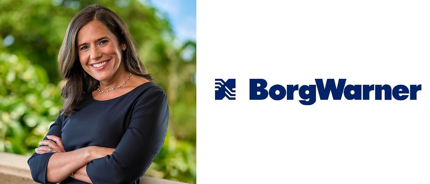 Sara Greenstein headshot, BorgWarner logo