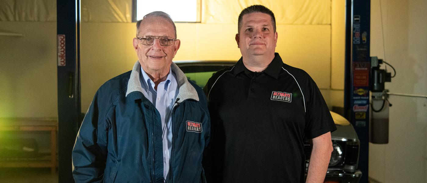 Jim Browning, left, and Jim Browning Jr., right during the 2020 PRI Road Tour