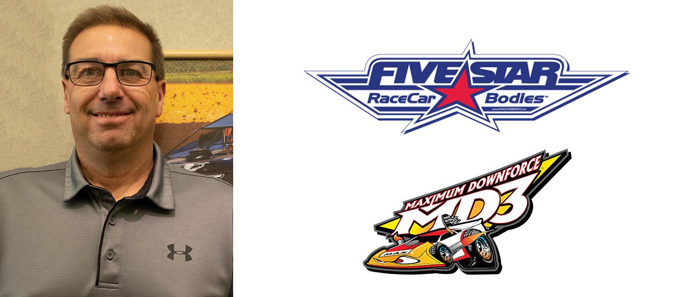 Dan Robinson photo, Five Star Race Car bodies logo, MD3 logo