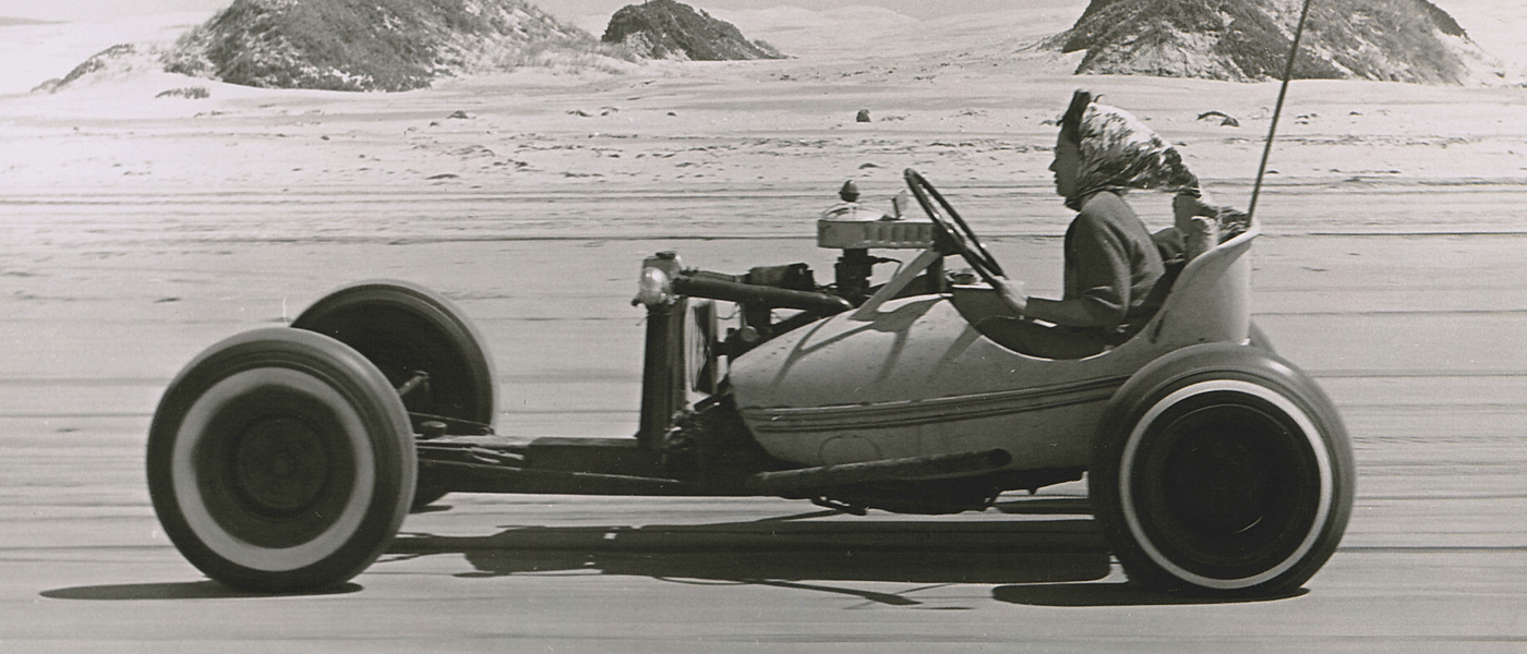 Evelyn Tallman-Duceshi driving "Betsy" in the 1960s. Photo courtesy of the Off-Road Motorsports Hall of Fame.