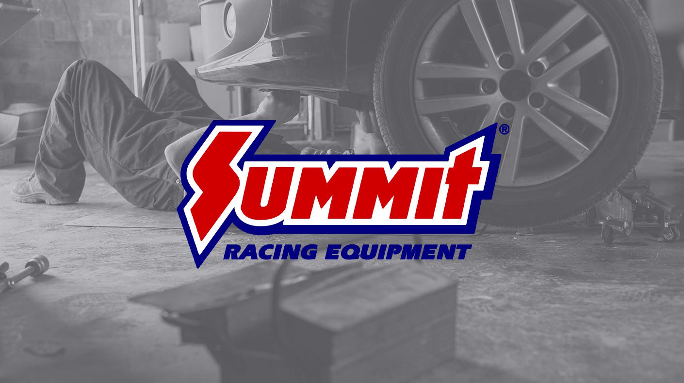 Summit Racing Equipment logo over mechanic working under car