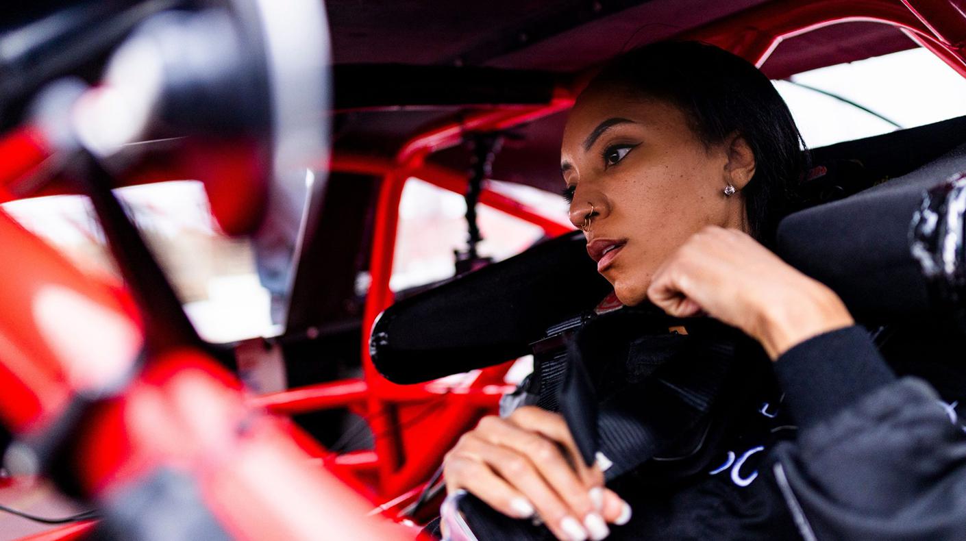 Dystany Spurlock in the cockpit of a stock car. Image Courtesy of ARCA Racing.