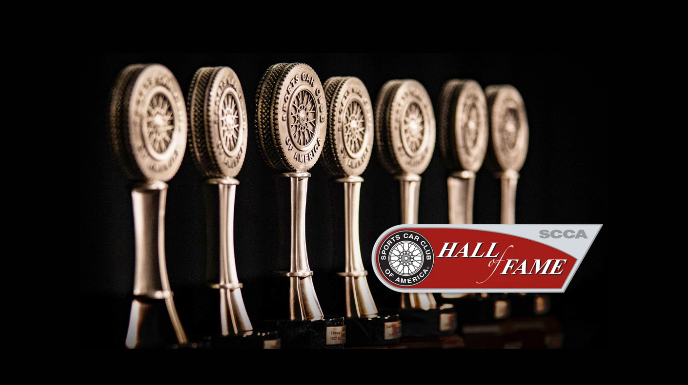 An image of the SCCA Hall of Fame trophies.