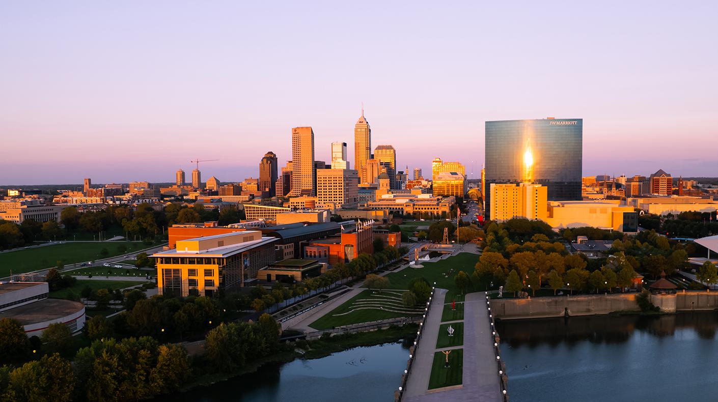 An aerial view of downtown Indianapolis.