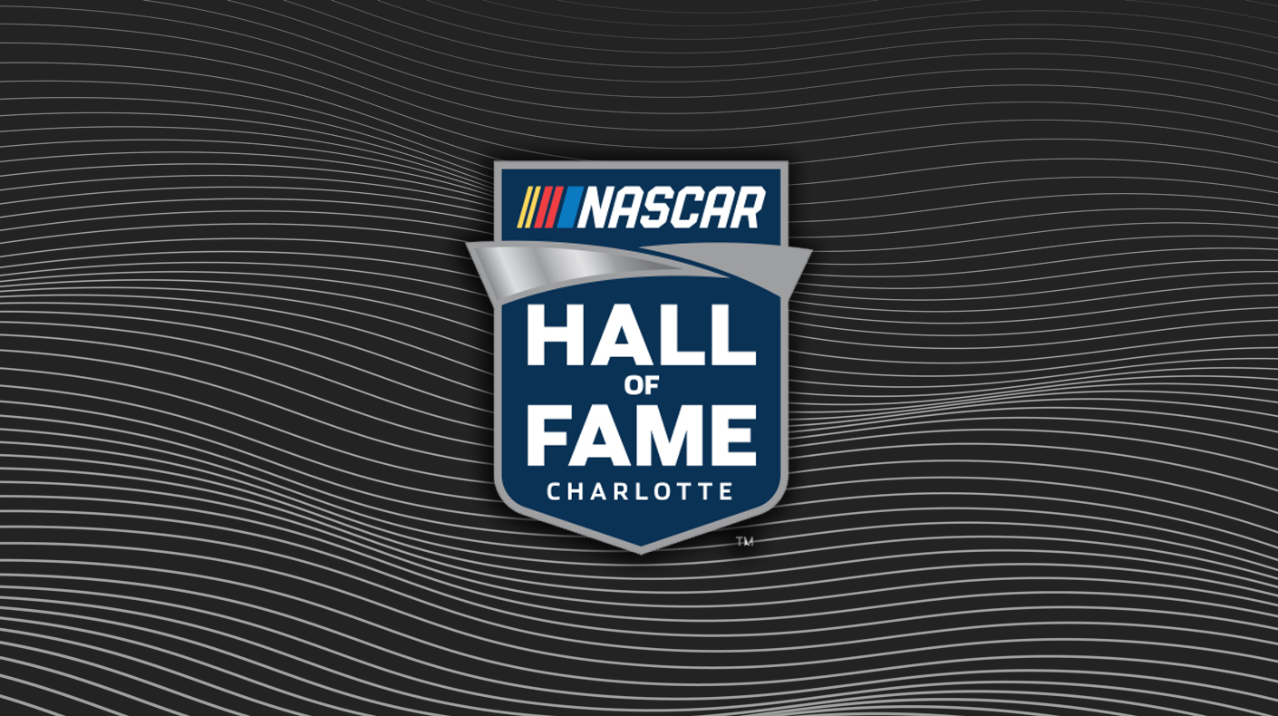 The NASCAR Hall of Fame logo on a gradient background.