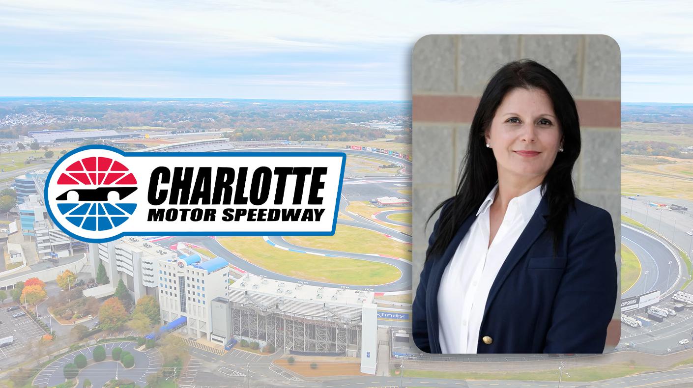 Charlotte Motor Speedway logo and Fickenscher headshot.