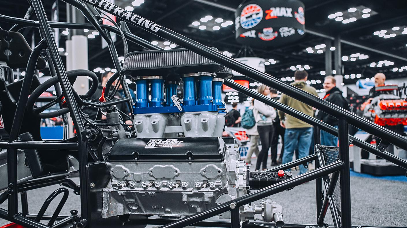 Midget chassis and engine at PRI Show.