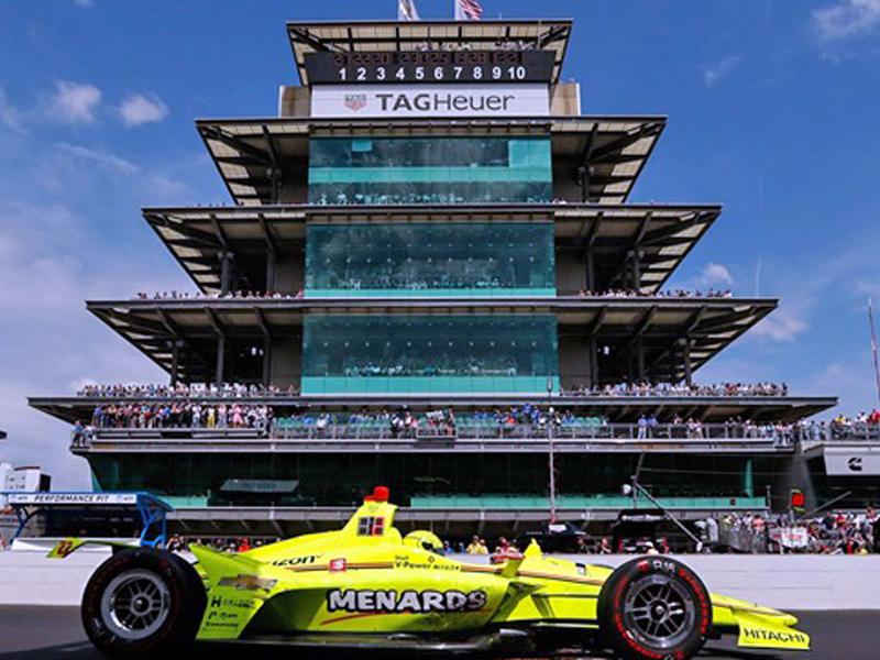 Indianapolis Motor Speedway Yard of Bricks and 2019 Indy 500 winner Simon Pagenaud. Photo by Joe Skibinski, courtesy of IMS.