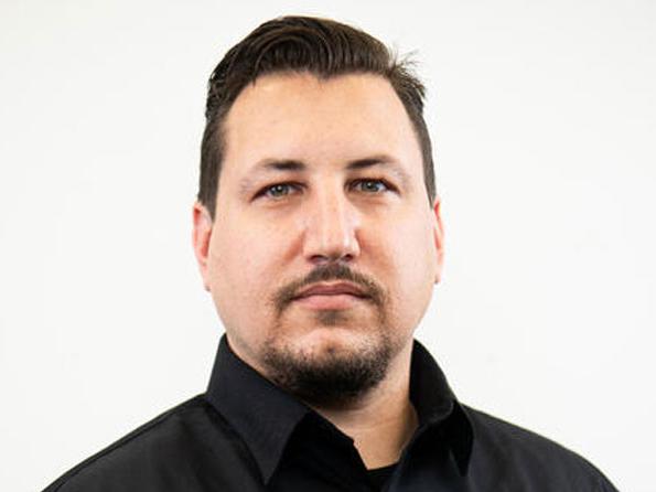 Matthew Gamble headshot, Banks logo