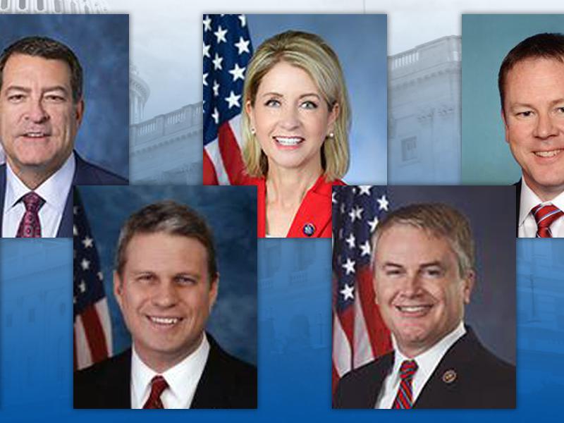 US Representatives Brett Guthrie (R-KY), Mark Green (R-TN), Mary Miller (R-IL), Warren Davidson (R-OH), Don Bacon (R-NE), Bill Huizenga (R-MI), and James Comer (R-KY).