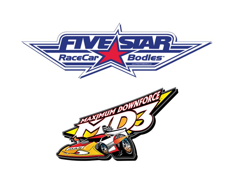 Dan Robinson photo, Five Star Race Car bodies logo, MD3 logo