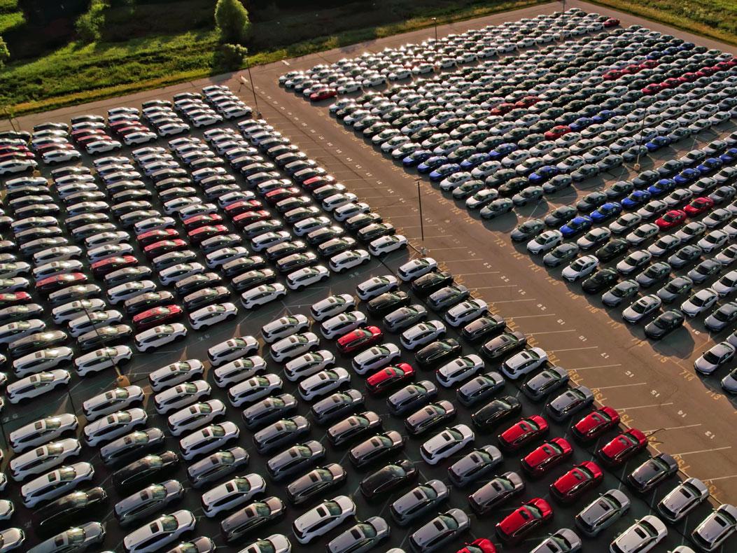 aisles of vehicles for PRI tariffs article. courtesy of shutterstock