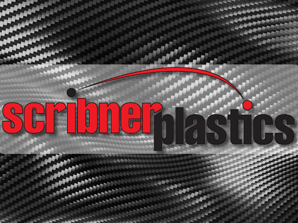 Scribner Plastics logo overtop carbon fiber background
