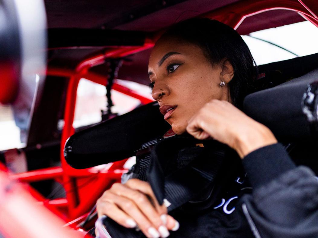 Dystany Spurlock in the cockpit of a stock car. Image Courtesy of ARCA Racing.