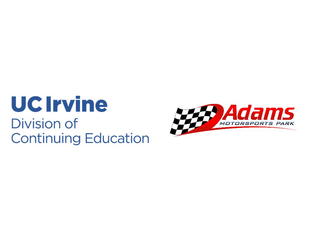 UC Irvine Division of Continuing Education and Adams Motorsports Park logos