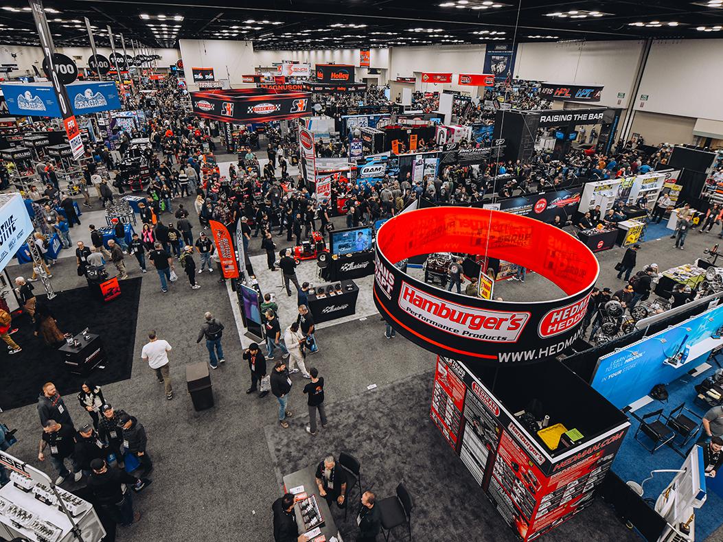 An overhead view of the SEMA Show floor. 