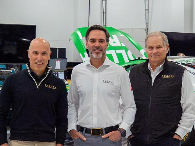 Legacy Motor Club Michael Guttilla, Jimmie Johnson and Cal Wells.