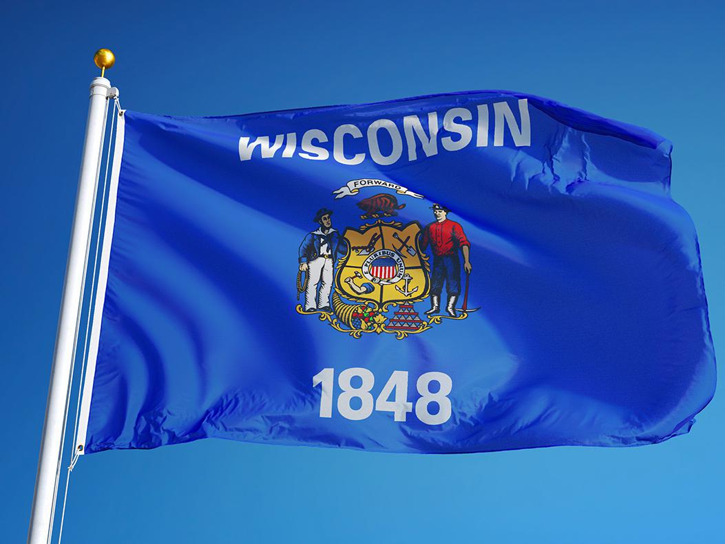 A photo of the Wisconsin state flag.