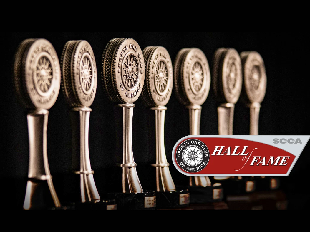 An image of the SCCA Hall of Fame trophies.