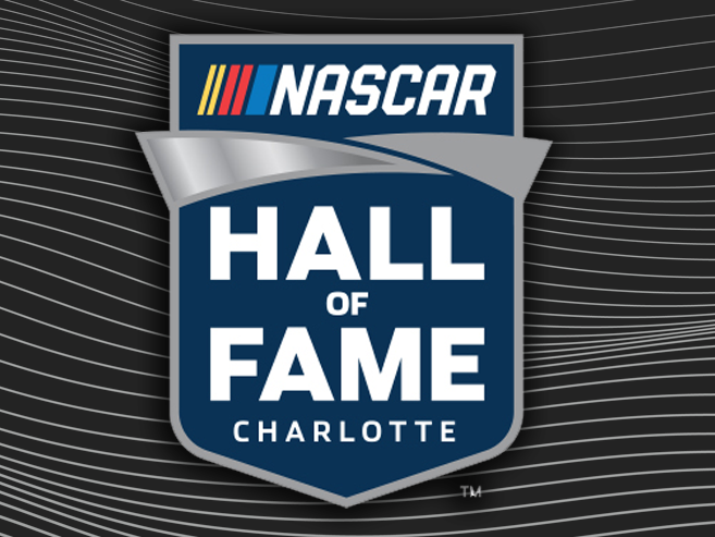 The NASCAR Hall of Fame logo on a gradient background.