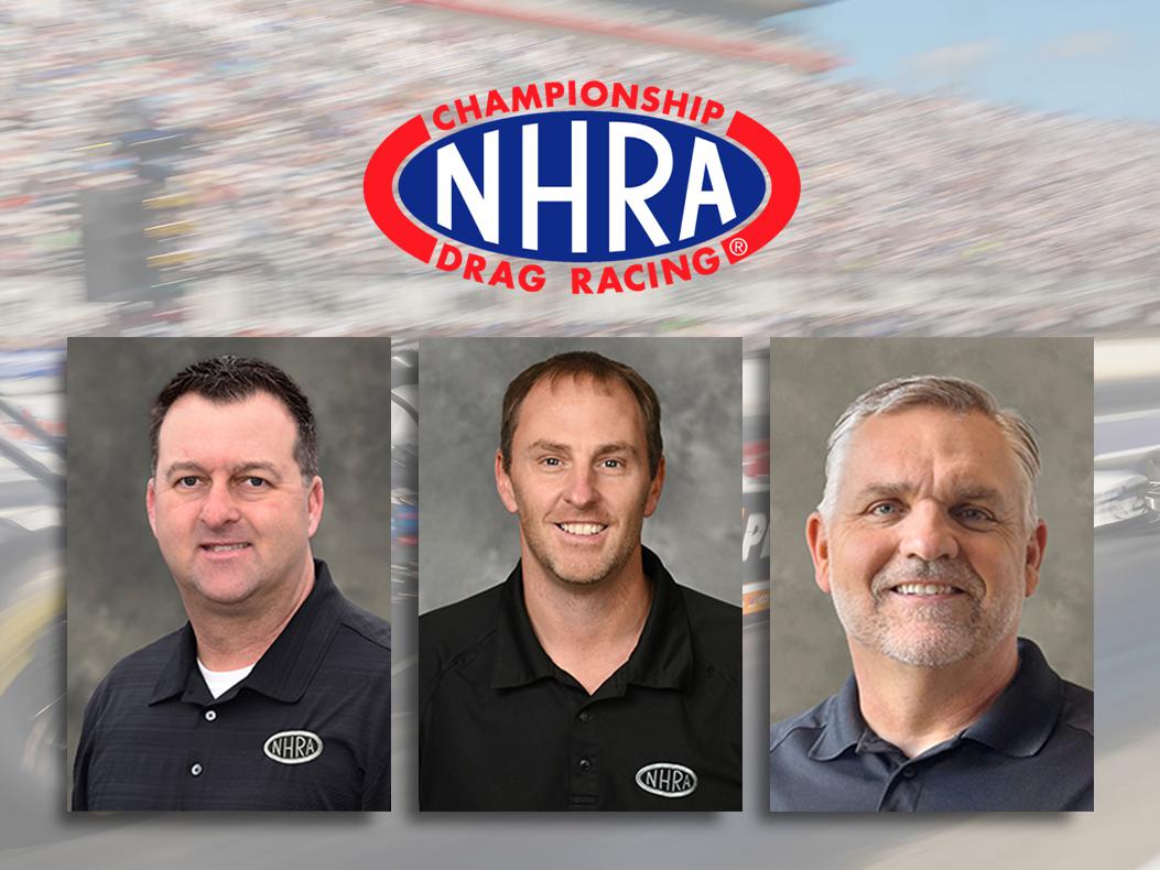 The headshots of three NHRA officials.