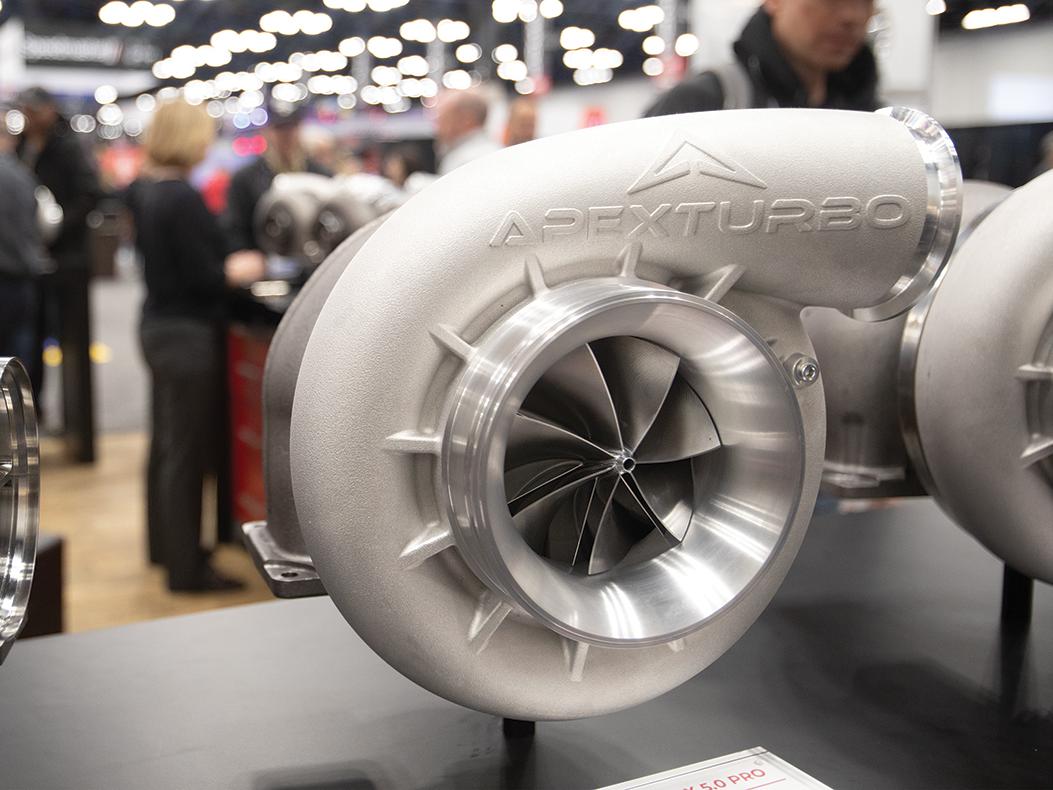 A turbocharger on display at the PRI Show.